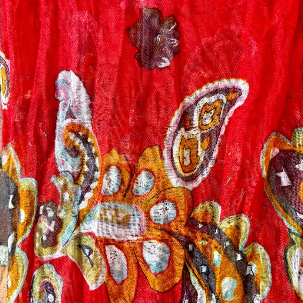 Red Multi-Coloured Pattern Scarf - Picture 9 of 11